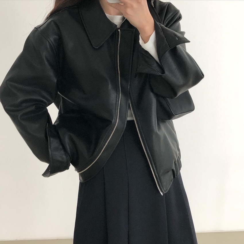 【New】Long Sleeved Motorcycle Suit Leather Coat Female Streetwear Cool Korean Style Chic Loose Casual All Match Jacket To #8