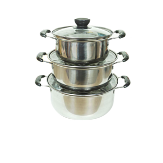 โปรโมชั่น : M KITCHEN 1620 ชุดหม้อ 2 หู 3 ใบ ขนาด 16 - 18 - 20 ซม. พร้อม ฝาแก้ว  หม้อ หม้อสองหู หม้อด้าม เครื่องครัว 