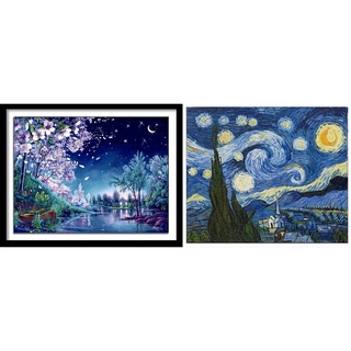 ชุดปักครอสติชพิมพ์ลาย ดวงดาว ภาพวาด กลางคืน (Van Gogh starry sky cross stitch kit)