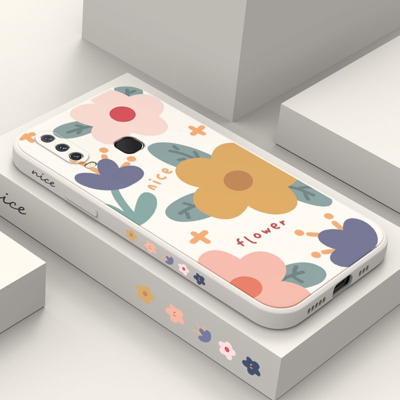 เคสโทรศัพท์มือถือ ซิลิโคน ลายดอกไม้ ป้องกันรอบด้าน สําหรับ VIVO Y12 Y12S Y15 Y17 Y19 Y21 Y21S