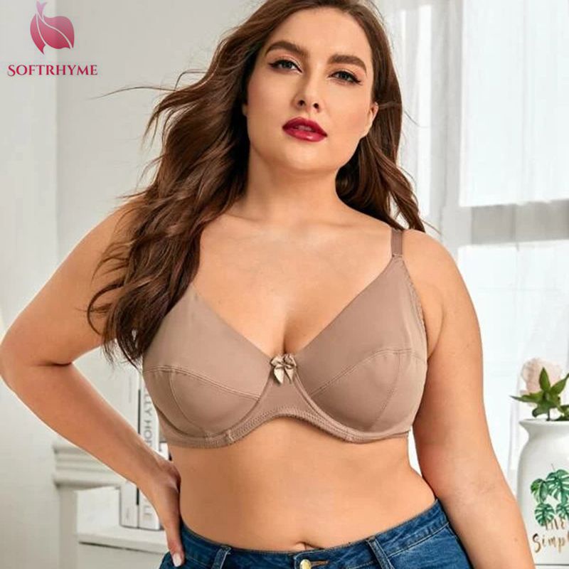 Softrhyme D Cup ผู้หญิงเซ็กซี่ชุดชั้นใน Ultra Thin Unlined Bra Comfort ชุดชั้นในแบบมีสาย 36D-42D