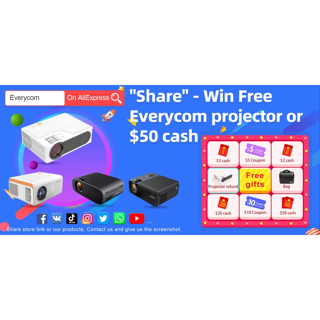 Everycom X70 Mini LED Support 1080P WiFi Projector Pocket Pico Portable ...