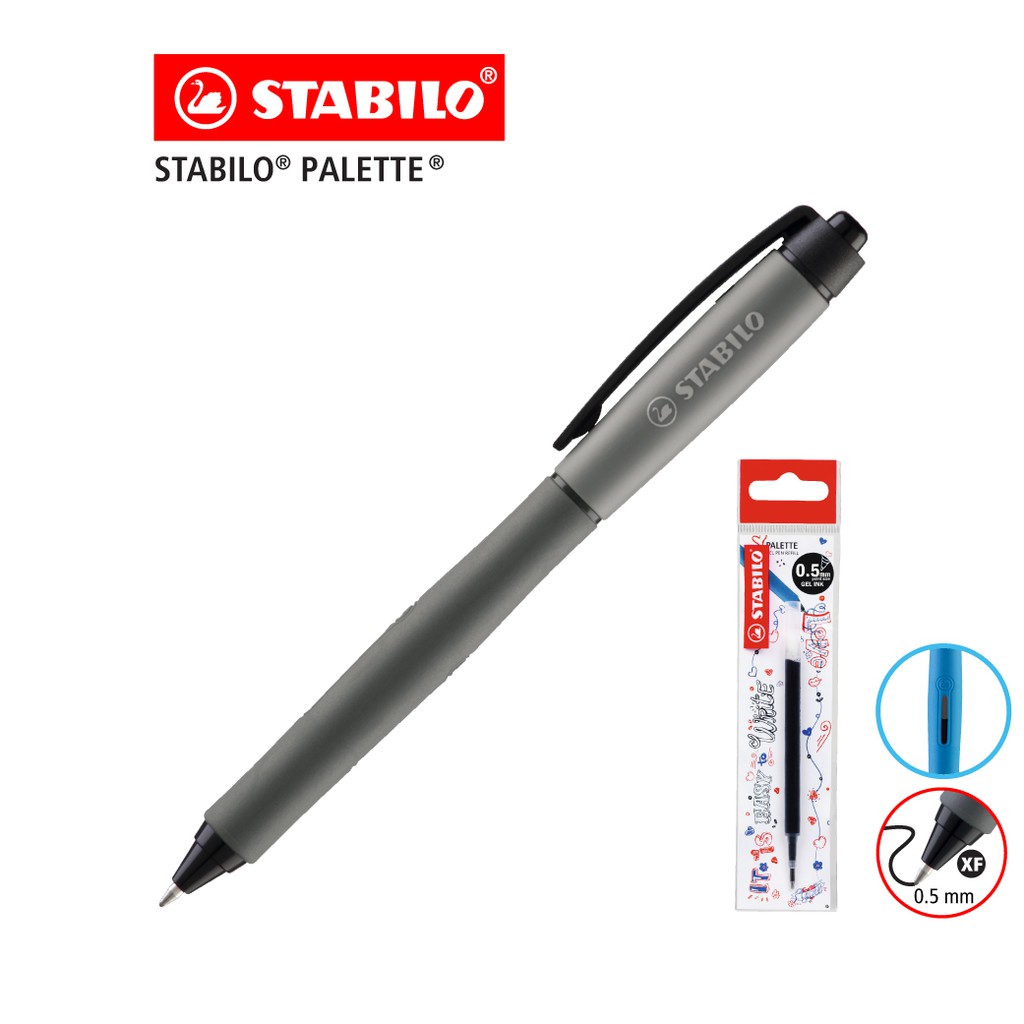 STABILO สตาบิโล รุ่นPalette ปากกาเจล หัว 0.5 mm. + ไส้หมึกดำ อย่างละ 1 ชิ้น