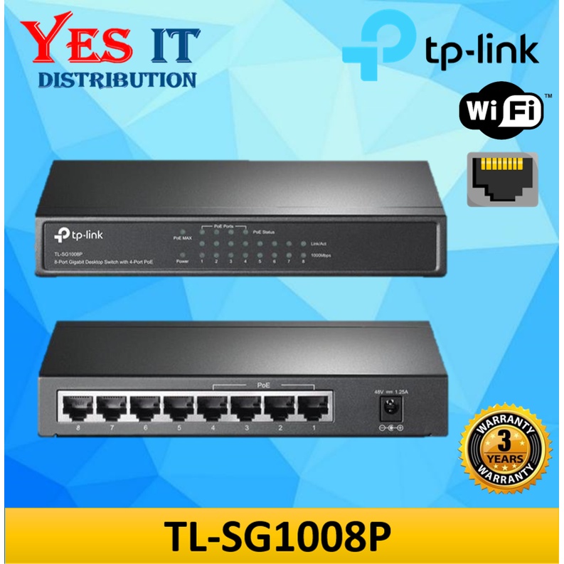 TP-Link TL-SG1008P สวิตช์เดสก์ท็อป Gigabit 8 พอร์ตพร้อม PoE 4 พอร์ต