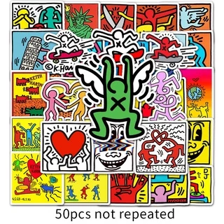 💥พร้อมส่ง💥Keith Haring คีธ แฮริ่ง DIY 50แผ่น sticker กันน้ำ สติ๊กเกอร์ ใช้ซ้ำได้ กระโปรงหลังรถ
