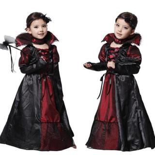 ชุดแฟนซีคอสตูมแม่มดแวมไพร์ Luxury Vampire dress สำหรับเด็กหญิง แนวหรูหรา ทรงเดรสยาว สีแดงดำ มีอุปกรณ์ให้ครบเซ็ท (ไม่รวมค