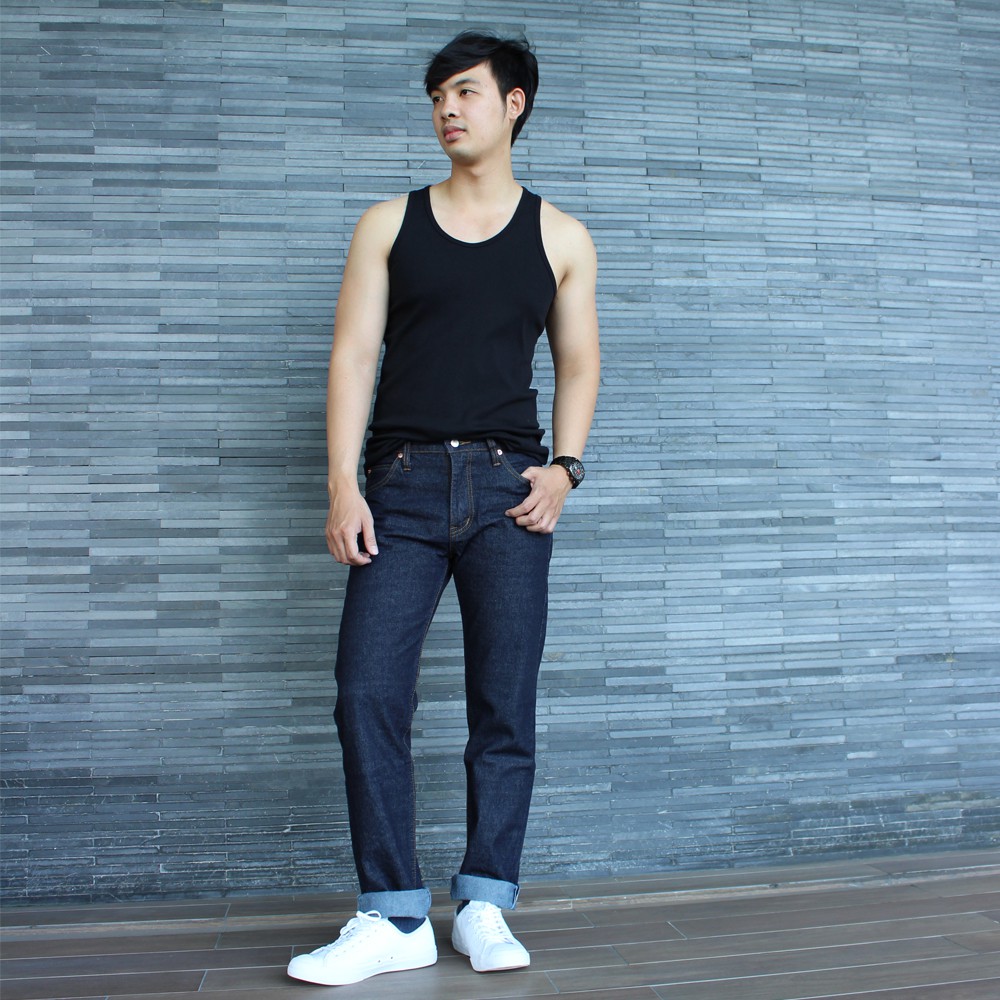 Golden Zebra Jeans กางเกงยีนส์ชายผ้าดิบขากระบอกใหญ่ริมแดงสีน้ำเงิน(14oz.)