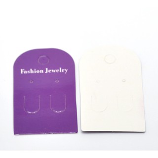 แป้นกระดาษสำหรับแขวนต่างหู สีม่วง พิมพ์ "Fashion Jewery" ขนาด 6x3.5cm(2 3/8"x1 3/8") แพ็ค 100 ชิ้น