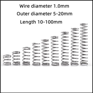 【AZY】สปริงบีบอัด สเตนเลส SUS304 เส้นผ่าศูนย์กลาง 1.0 มม. OD8-15 มม. 15-100 มม. 5 ชิ้น