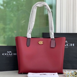 NEW Coach งานช้อป สีแดง Willow Tote In Colorblock With Signature Canvas