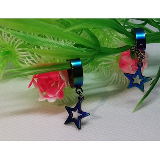 ต่างหู ต้องเจาะหู ตุ้มหู สีดำ ไม้กางเขน 5 Star Earrings 1 คู่