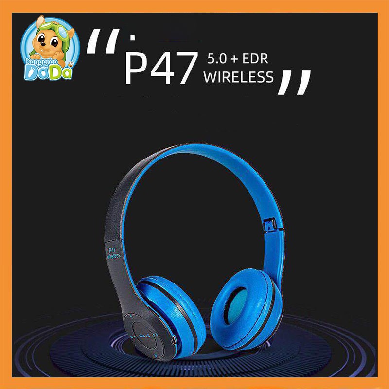 สีน้ำเงิน หูฟังบลูทูธ P47 เสียงดี Wireless Bluetooth Stereo Headset หูฟังบลูธูทไร้สาย Headphones