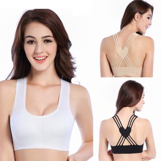 (ฟรีไซด์)Cross back Seamless Bras ดำ นู้ด ขาว #8239