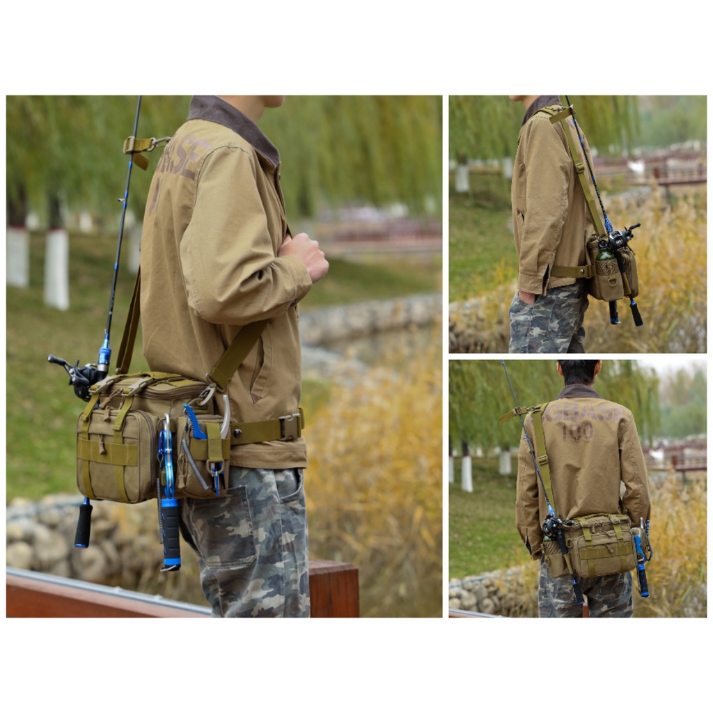 รุ่นB Fishing bag กระเป๋าตกปลา กระเป๋าผู้ชาย ใส่อุปกรณ์ตกปลา ใส่เบ็ดได้ 1 คัน  ใส่ของได้เยอะ กันน้ำได้ ไม่รงรัง