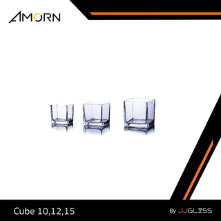 JJGLASS - (AMORN) CUBE . - แจกันแก้ว แฮนด์เมด ทรงเหลี่ยม เนื้อใส