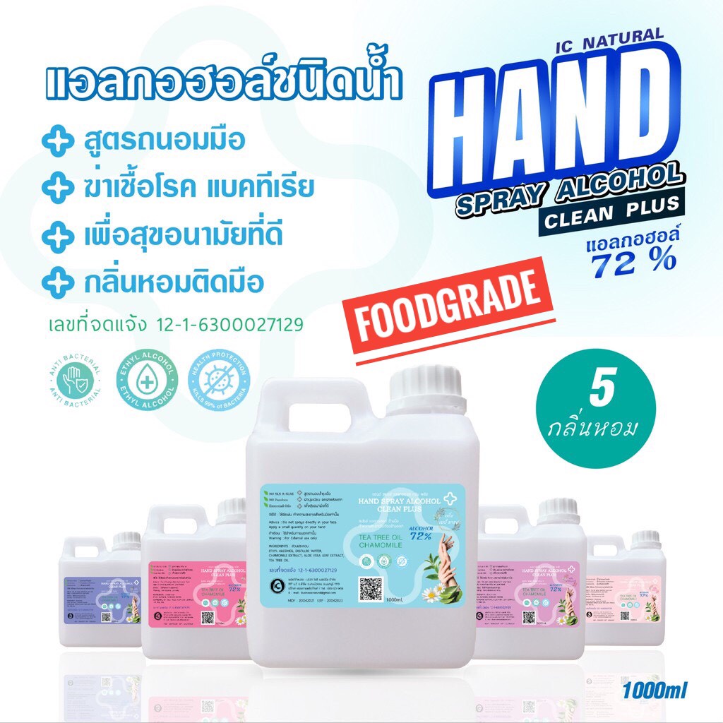 แอลกอฮอล์ 72% Alcohol Food Grade มี11กลิ่นหอม #พร้อมส่ง ( hand spray alcohol clean plus )แบบน้ำ ฉีดพ่น