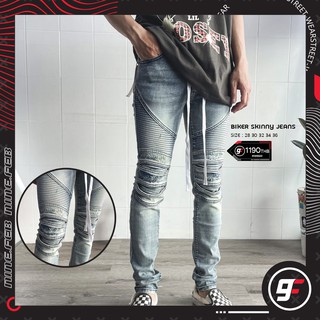 9FEB Biker jeans กางเกงยีนส์ฟอก skinny