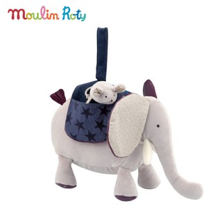 Moulin Roty ตุ๊กตาเสียงดนตรี ตุ๊กตากล่อมนอน ออร์แกนิค โมบายกล่อมเด็ก โมบายดนตรี ตุ๊กตาช้าง+หนู MR-652075