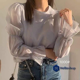 เสื้อคอกลมแขนยาว ดึงยางจ้ำแขน(1904)