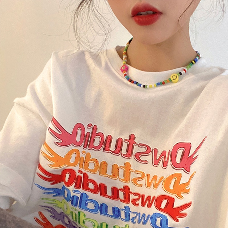 สร้อยคอลูกปัดข้าวดอกไม้หลากสีสร้อยคอโซ่กระดูกไหปลาร้าโบฮีเมียน