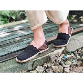 รองเท้าแฮนด์เมด เอสปาดริล แบบสลิปออน-รองเท้าEspadrilles Slip on Black &amp; Brown