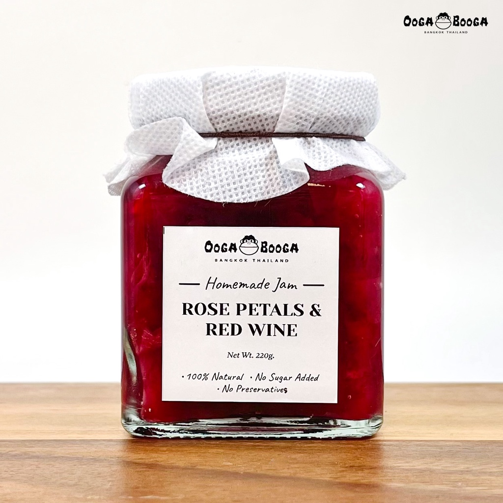 แยมผลไม้ แยมกลีบกุหลาบไวน์แดง (Red Wine Rose Petals) เพื่อสุขภาพ สูตรไม่เติมน้ำตาล Ooga Booga Farm