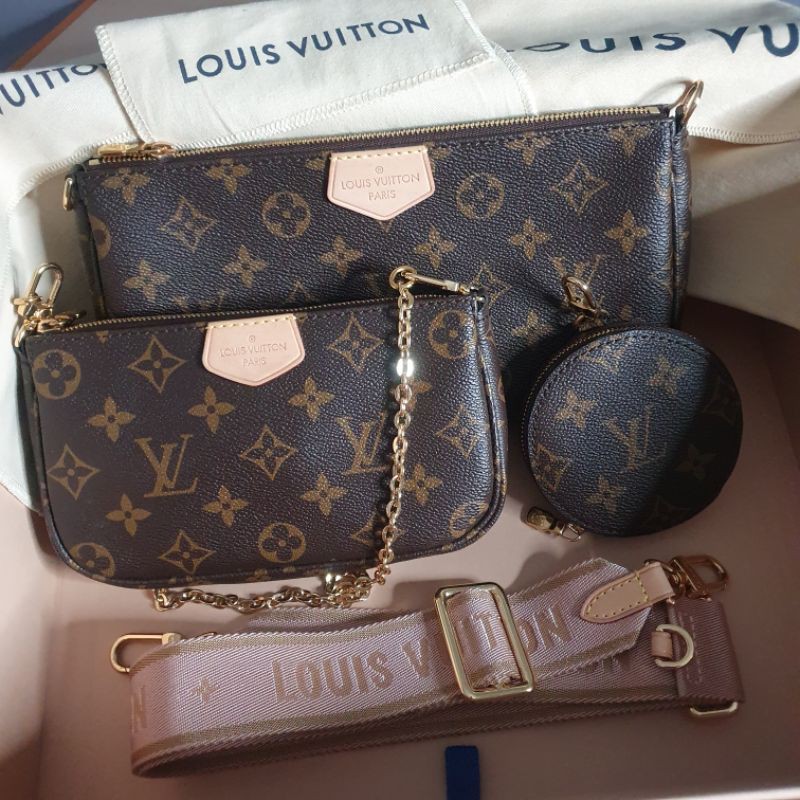 Louis Vuitton LV multi pochette accessoires สายชมพู มือสอง