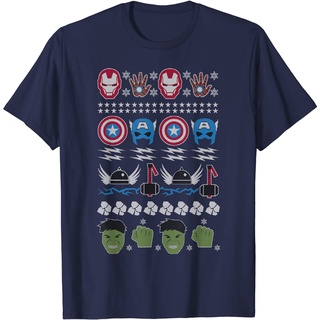 เสื้อยืดผ้าฝ้ายพรีเมี่ยม เสื้อยืดกันหนาว พิมพ์ลายกราฟฟิค Marvel The Avengers Ugly Christmas