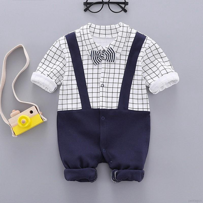 Fashion Baby Boy Gentleman Clothes Long Sleeve Plaid Printing Fake