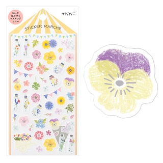 MIDORI Sticker 2453 Marche Pressed Flower (D82453006) / สติ๊กเกอร์กระดาษญี่ปุ่น ลายดอกไม้ทับ แบรนด์ MIDORI ประเทศญี่ปุ่น