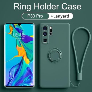 Huawei P40 P30 P20 Pro P30 Lite เคสซิลิโคนนิ่ม หรูหรา พร้อมแหวนแม่เหล็ก ฟรีสายคล้อง กันกระแทก