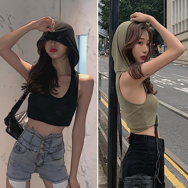 แฟชั่นสตรีเสื้อกล้ามมีฮู้ดสไตล์เกาหลีเซ็กซี่