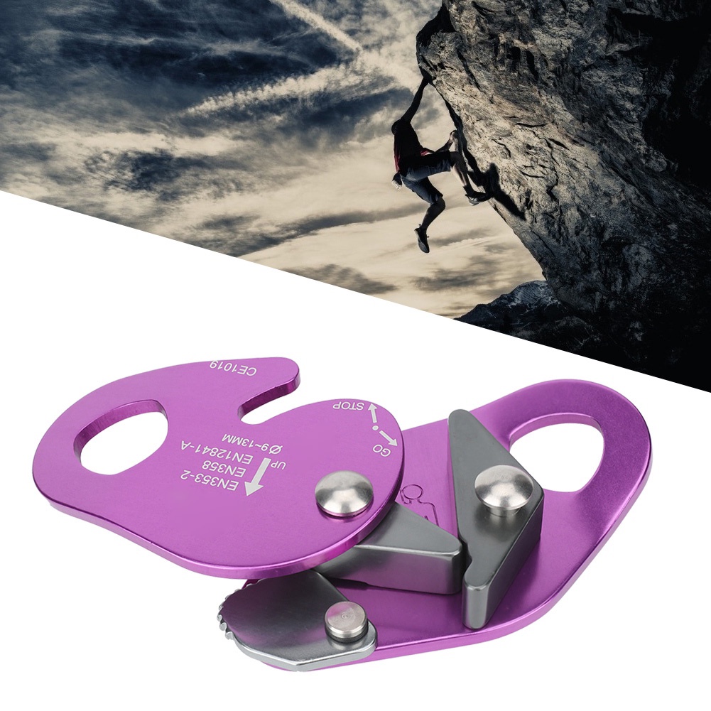 Self-braking Stop Descender for 9-13mm Rope Clamp Grab Rescue Rappel Ring Climbing Gear Purple