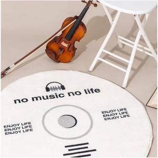 พรมวงกลมขนนุ่ม ลาย no music no life