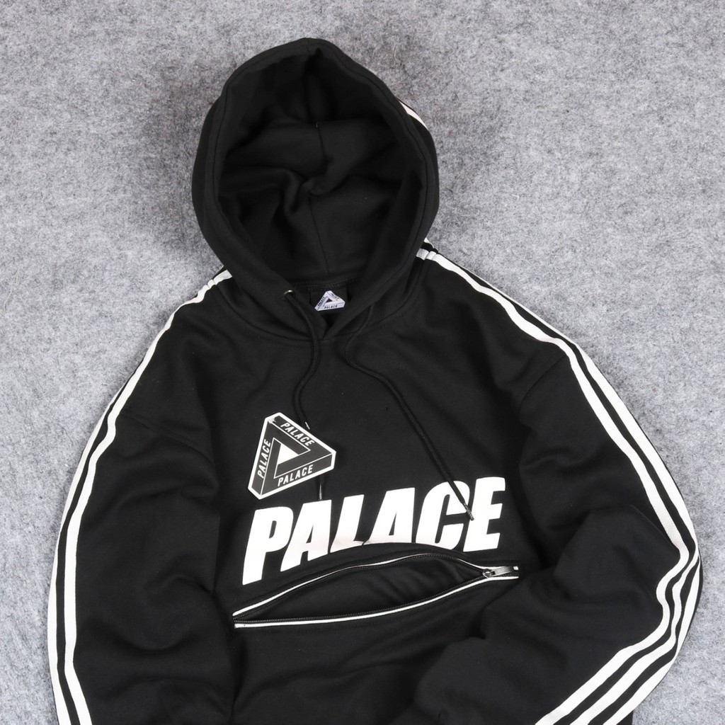 Palace X Adidas เสื้อกันหนาวมีฮู้ดลําลองแบบเต็มตัวสีดํา | Shopee Thailand
