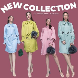 พร้อมส่💈4color•🏮MiRRoRSiSTER’s Neta Glamorous Tie Neck Midi Dress