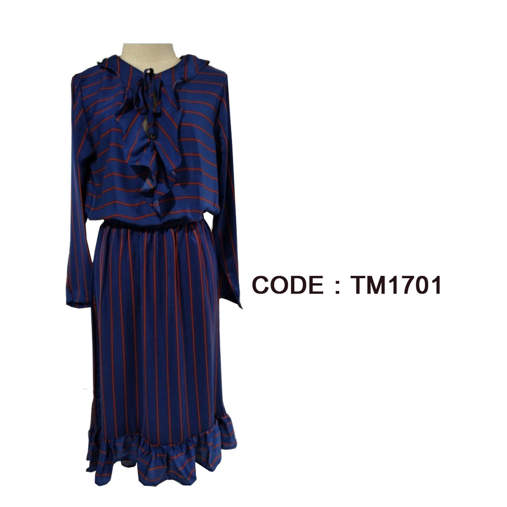 VILA.OFFICIAL - ส่งฟรีเคอรี่ Maxi Long Sleeve Neck Tie Blue