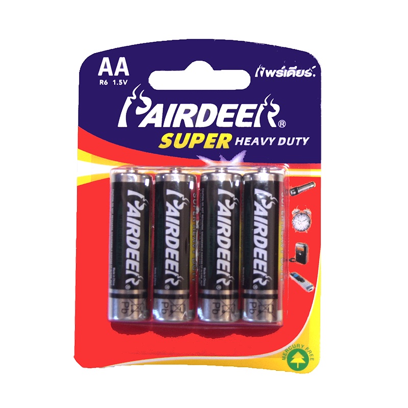 PAIRDEER Super Heavy Duty แพร์เดียร์ ถ่านคาร์บอนซิงค์ AA แพ็ค 4 ก้อน