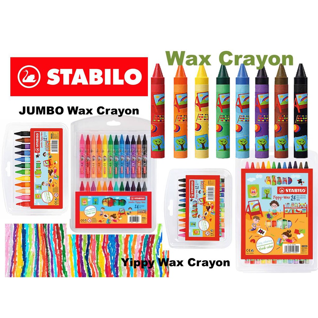 Stabilo Wax Crayon Yippy-Wax / Jumbo Yippy-Wax Crayons Wallet 12s 24s
