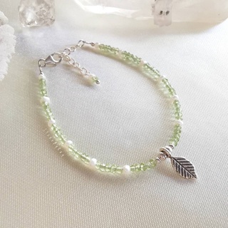 สร้อยข้อมือเงินหินเพอริดอท+ไข่มุก (Peridot+Pearl)