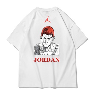 ▼ஐAJ Air Jordan joint แขนสั้น slam dunk master Sakuragi ดอกไม้แผนที่น้ำแบรนด์อะนิเมะญี่ปุ่นหลวมผ้าฝ้ายเสื้อยืดผู้ชาย