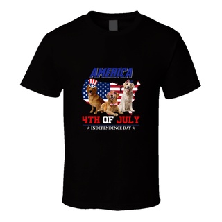 เสื้อยืด พิมพ์ลายธงชาติอเมริกัน Golden Retrieve Dog Independence Day July 4Th สําหรับผู้ชายS-5XL