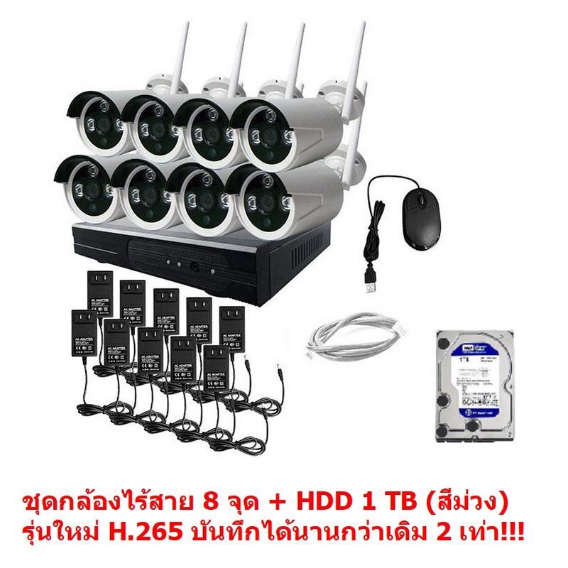 Mastersat กล้องวงจรปิดไร้สาย Wireless IP Camera 8 กล้อง 1 MP 720P NVR with HDD 1 TB IPWI008HDD