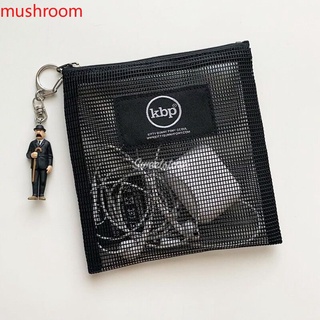 กระเป๋าใส่เหรียญ ลิปสติก และเครื่องสําอาง แบบพกพา ลายตาราง สไตล์เกาหลี [mushroom]