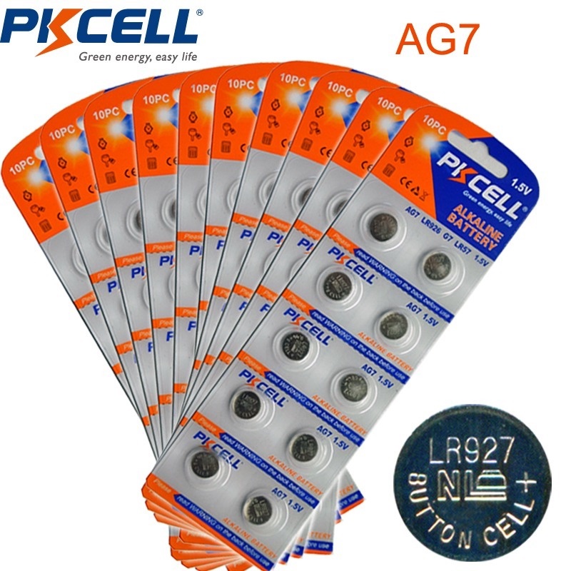 100pcs/10Card  AG7 Battery  1.5V LR57 L927 395 SR57 SR927SW 195 Button Coin Cell Alkaline Battery PK