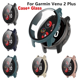 สําหรับ Garmin Venu 2 Plus เคสป้องกันเต็มรูปแบบ สําหรับ Venu2 Plus ตัวป้องกันหน้าจอ + ฟิล์มกระจก ฝาครอบป้องกันฮาร์ดพีซี