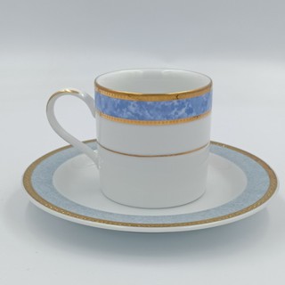 A74 แก้วสีฟ้าอ่อนขอบทอง Ashford fine porcelain (จานรองคนละแบรนด์)