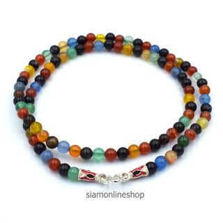 STONE NECKLACE หินอาเกต โมรา แบบหลากสี agate ขนาด 5 มม. สร้อยคอหินแท้ by siamonlineshop