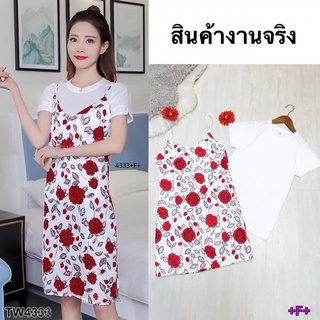 👗Pfashion [ส่งไว!!🚛] P4333 Set เสื้อยืด+เอี๊ยมดอกกุหลาบ Set: T-shirt + rose bib