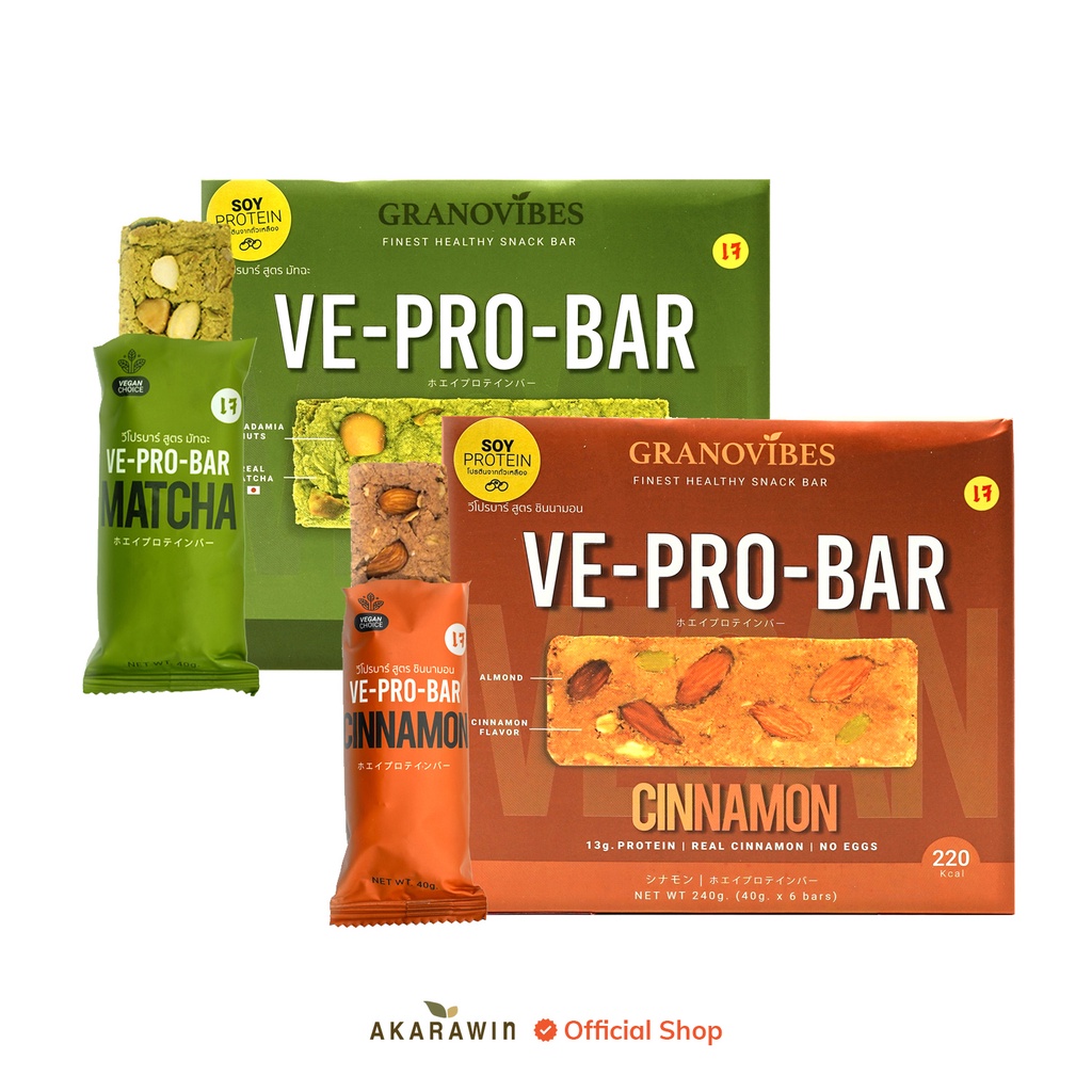 วีโปรบาร์  โปรตีนบาร์จากถั่วเหลือง 1 กล่องบรรจุ 6 บาร์ (เลือกรส) รส มัทฉะ, ชินนามอน